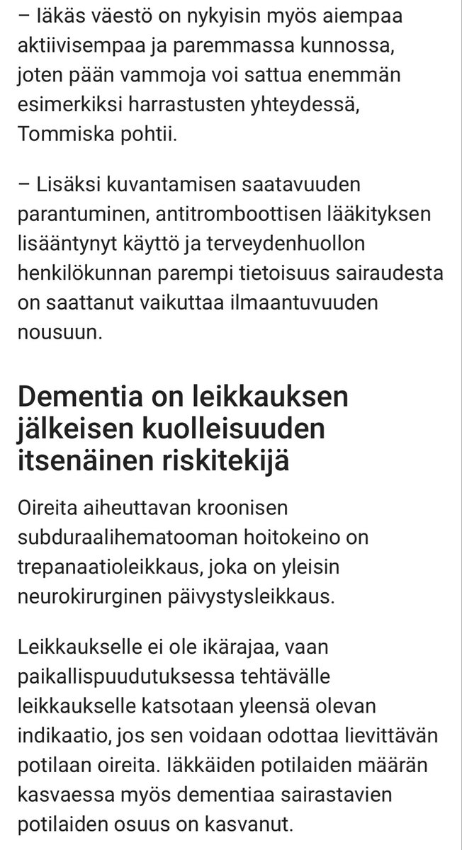 Kroonisen subduraalihematooman (KSDH) leikkaushoito yleistyy. 

KSDH:n leikkaus on neurokirurgian yleisin &amp; yksinkertaisin toimenpide. Jo muinaisessa Egyptissä porattiin kalloihin reikiä, tosin huonommin tuloksin.😊

Tmp tehdään paikallispuudutuksessa.
laakariportaali.fi/ammatti/uutise…