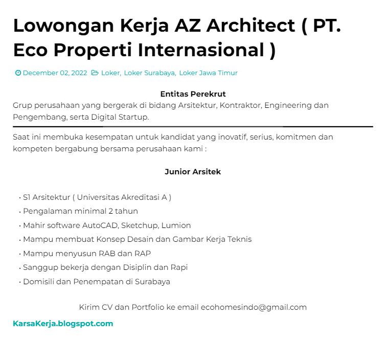 KarsaKerja's tweet photo. Lowongan Kerja Surabaya di AZ Architect (PT. Eco Properti Internasional), posisi Junior Arsitek.
Lihat: https://t.co/WZXOS7kvzE

#infoLoker #lokerJuniorArsitek #lokerArsitek #lokerSurabaya #lokerJatim #lokerJawaTimur https://t.co/MOlNB7KGM5