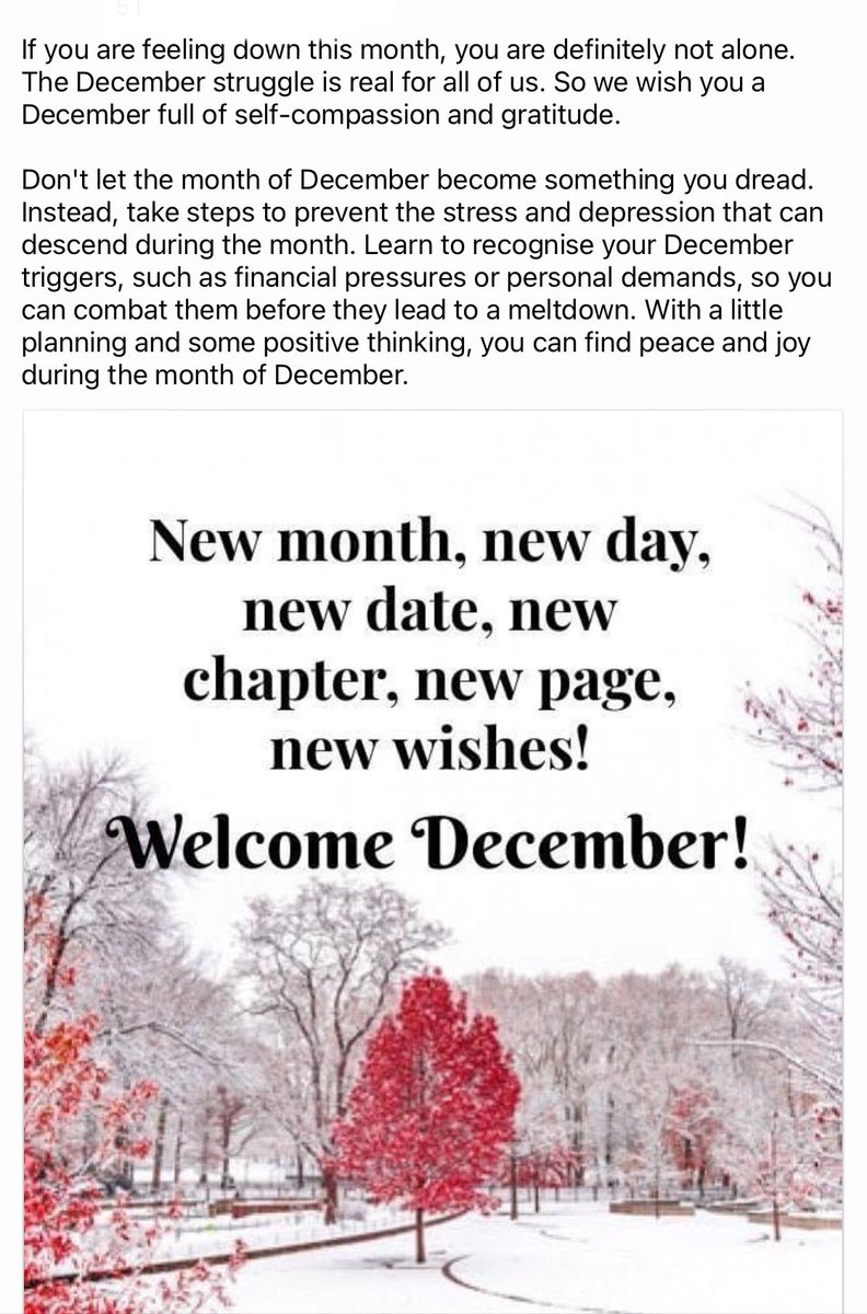 edmhss's tweet photo. If you are feeling down this month, you are definitely not alone. The December struggle is real for all of us. So we wish you a December full of self-compassion and gratitude.#mentalhealth #decemberblues #support #compassion https://t.co/hy4h2TROJc