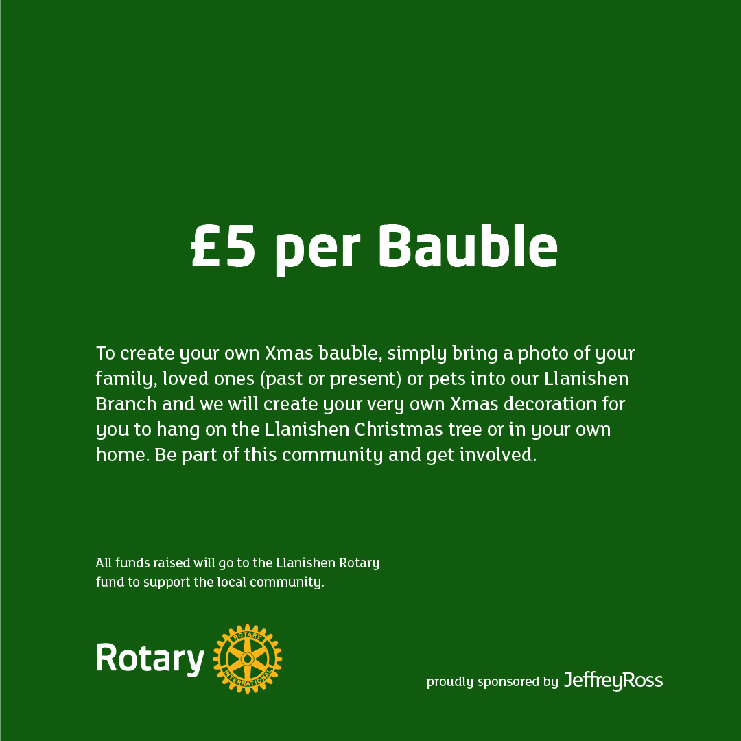 DESIGN YOUR OWN CHRISTMAS BAUBLE🎄🎅🏻❄️🎁

JeffreyRoss Llanishen are proud to present the ‘design your own bauble’ Christmas fundraiser to help raise money for the Llanishen Rotary Club.

Get involved today and give back to the community of Llanishen.

<a href="/Rotary/">Rotary International</a> 

#llanishenxmastree