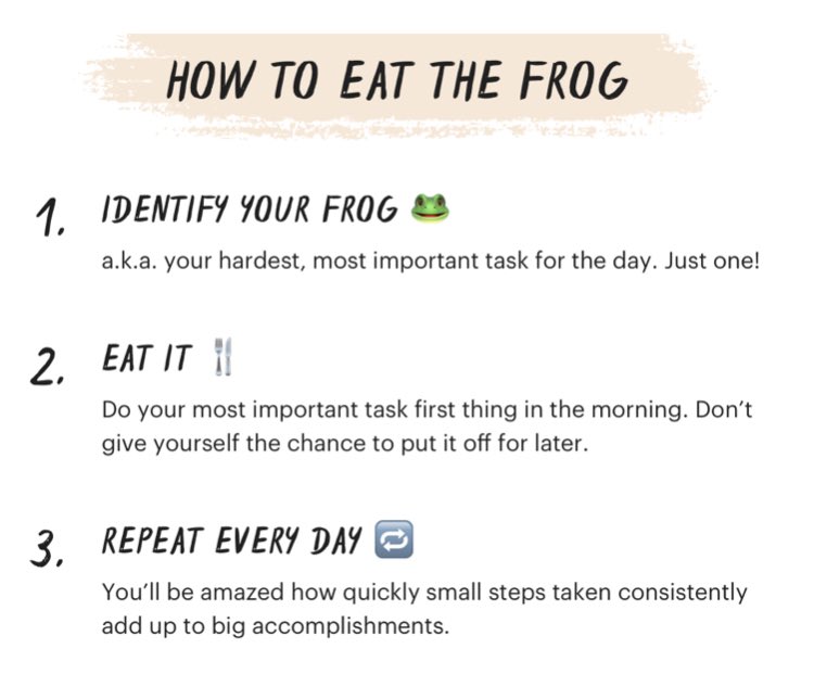cAdcockIowa's tweet photo. @Ravi_Juneja @adhdjesse If it's your job to eat a frog, it's best to do it first thing in the morning. And If it's your job to eat two frogs, it's best to eat the biggest one first.
- Mark Twain https://t.co/NO2knG1ZNJ