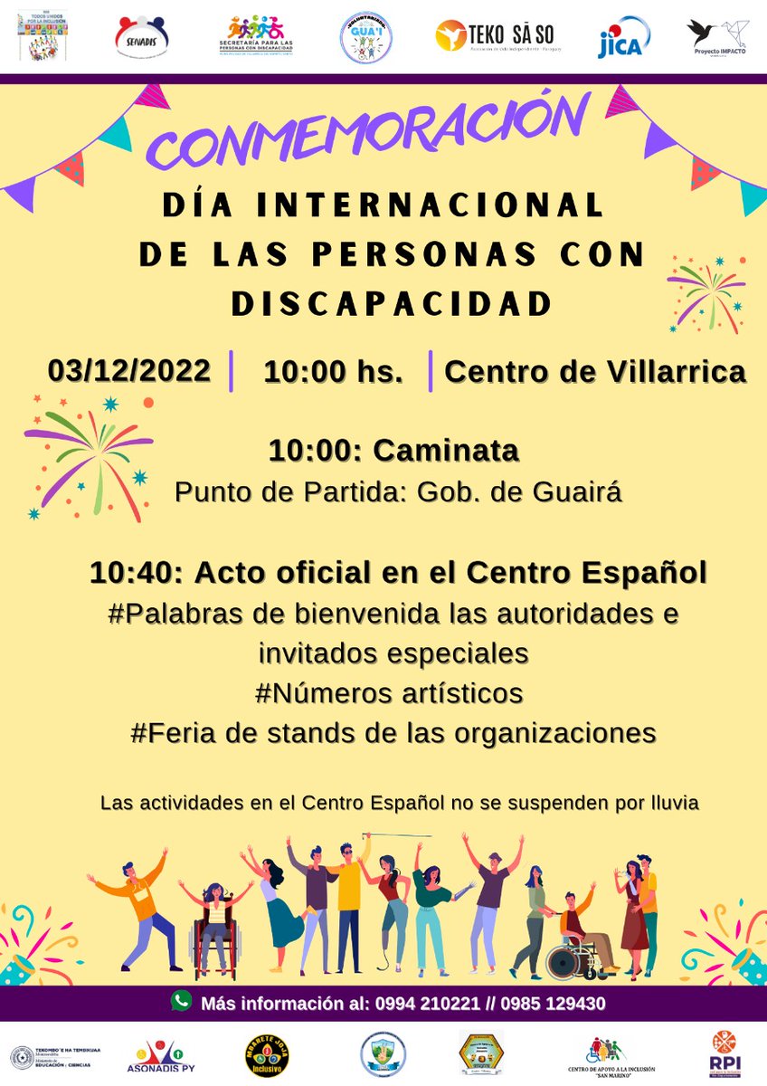 Este sábado 03 de diciembre van a conmemorar el Día Internacional de las Personas con Discapacidad con una marcha por el micro centro de la ciudad de Villarrica.

#LaVozdelaRepública