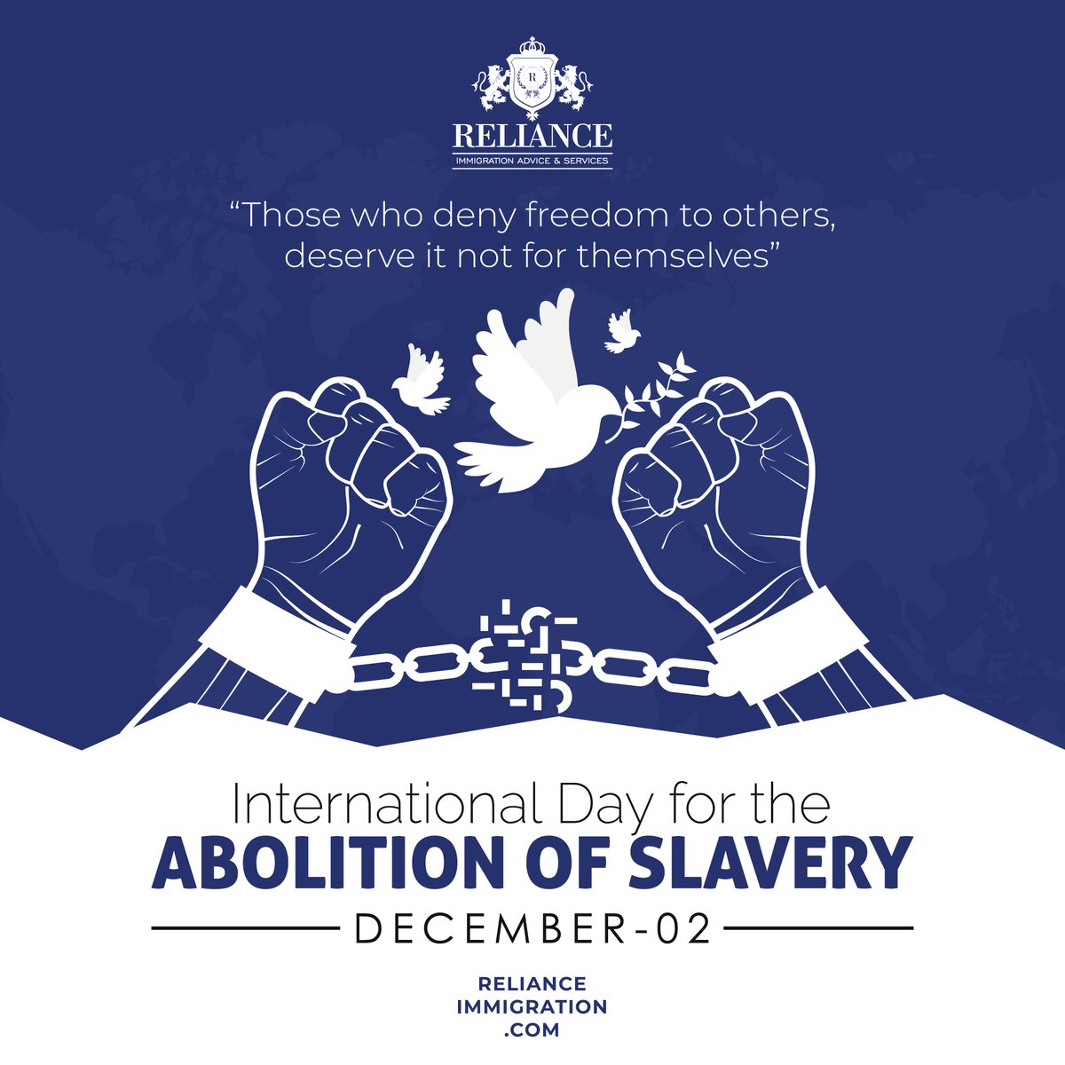 RelianceUKVisa's tweet photo. Let us all join forces to end the degradation and inhumanity of modern slavery once and for all.

#slavery #abolition #december2022 https://t.co/ZqnwrGge8V