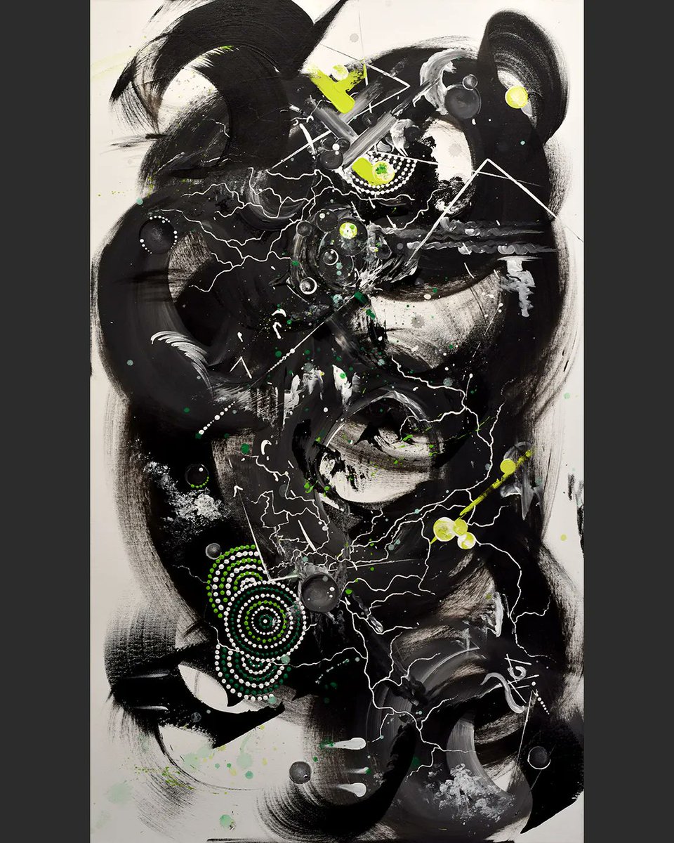AZ51Gallery's tweet photo. REVOLUTION is different from other LOLIZ canvases, the shimmering colors give way to deep black, however the force of movement is always present...These arabesques attract us and lock us inside this REVOLUTION. #art #artist #artoftheday #acrylicpainting #abstractpainting https://t.co/bZTamWAOn9