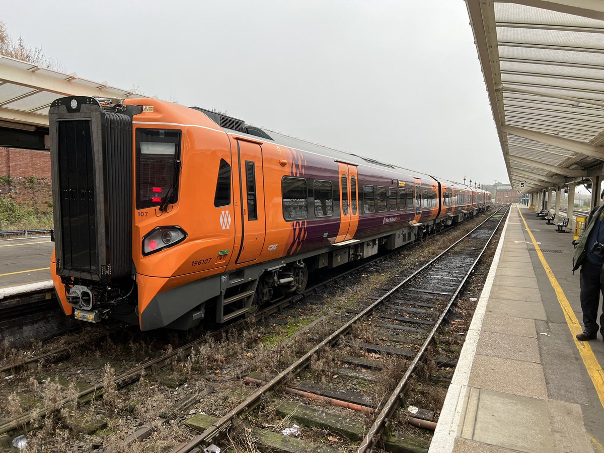 Been out for <a href="/RAIL/">RAIL Magazine</a> today testing the new <a href="/CAFRail_UK/">CAFRail UK</a> <a href="/WestMidRailway/">West Midlands Railway</a> Class 196s today. Now up in Llandudno to asses the <a href="/tfwrail/">Trafnidiaeth Cymru Trenau Transport for Wales Rail</a> class 197. Here’s 196107 at Shrewsbury this morning