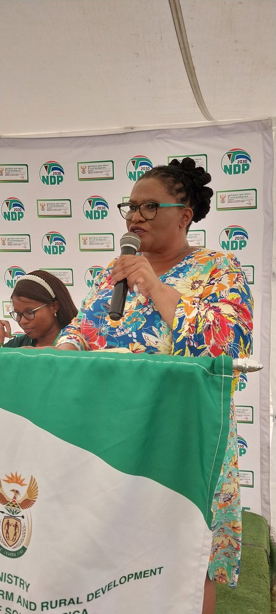 Eastern Cape MEC for Rural Development and Agrarian Reform, Ms N Pieters, delivering the keynote address at the title deed handover ceremony taking place at the Fort Cox Agriculture and Training Institute in Middeldrift, Eastern Cape. #landislife #dignityrestoration @GCISMedia