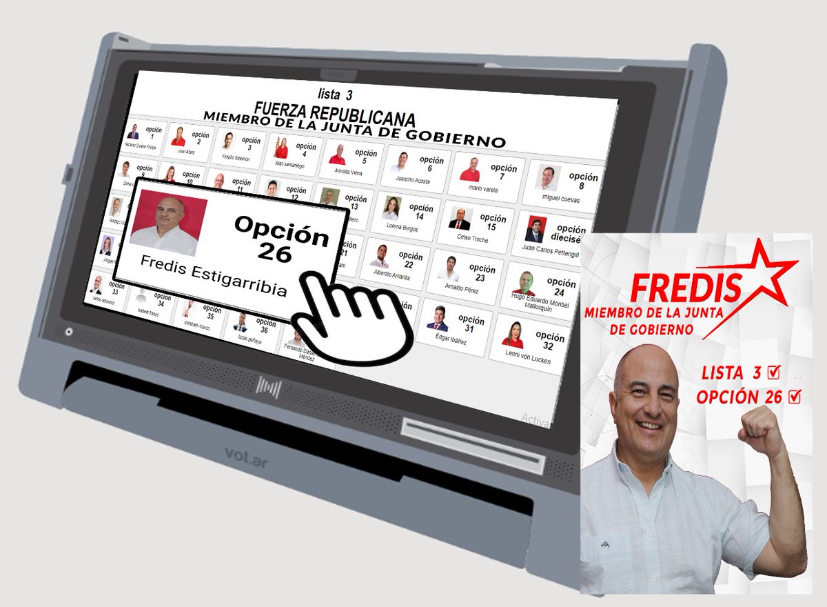 🟥 Fredis Francisco Estigarribia Cardozo  Miembro de la Junta de Gobierno #Lista3 opción 26 
Fuerza Republicana #ATM 
2023-2028 
■Wiens-Brunetti 
■MaritoANR
<a href="/FredisEstigarr2/">Fredis Estigarribia</a>