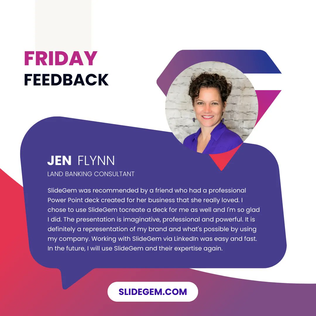 SlideGem's tweet image. Our client&apos;s feedback has been incorporated into our thinking and we’re excited to see how the new directions benefit our customer&apos;s experiences. 

#FridayFeedback #SlideDesigner #ProPresentationDesigner
#testimonial #Powerpoint #designthinking #visualdesign