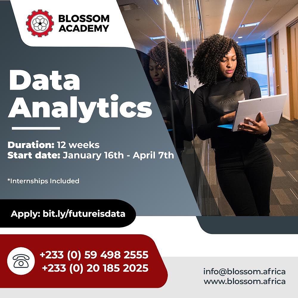 studentshubgh's tweet photo. Blossom Academy is thrilled to bring back it's fully sponsored Fellowship programs in Data Analytics (designed for beginner learners). 
Please visit https://t.co/3B29srRAUF to apply or visit our website at https://t.co/lEe61X1cWP to learn more about their programs. https://t.co/w2ApgL2Nyh