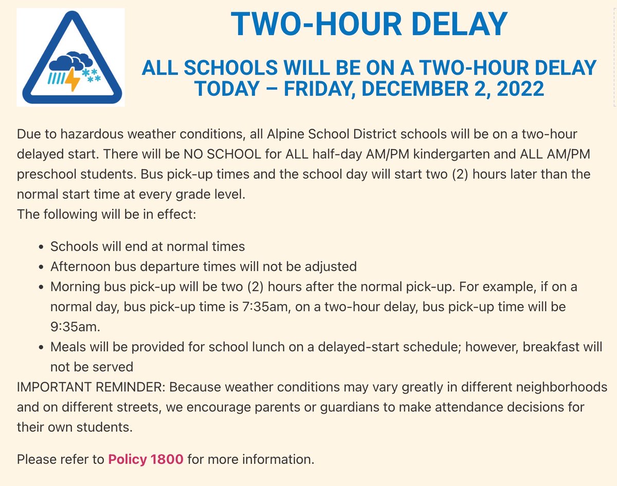 #ASD Two-hour delayed start.