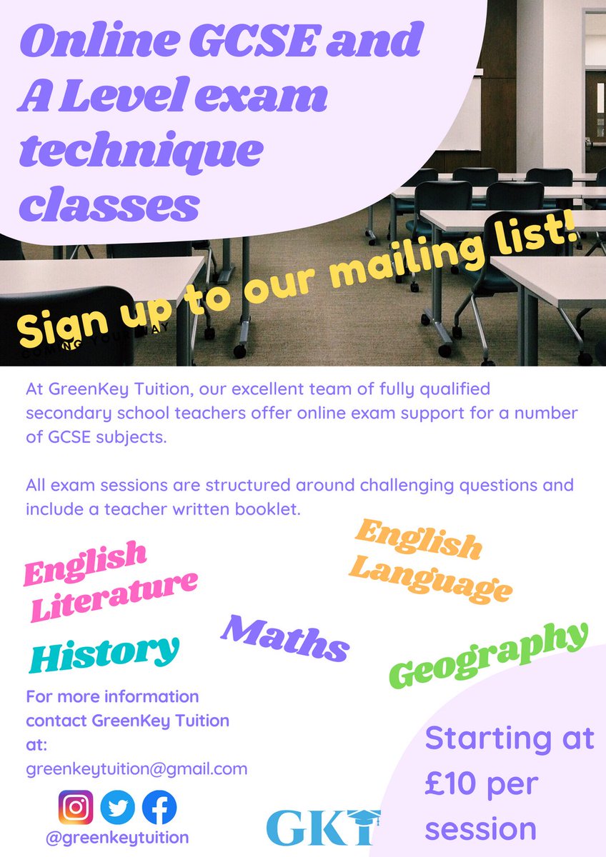 Sign up to this year’s mailing list to sign up GCSE exam technique classes when they’re available ! Using the link 4eyes.io/s/5wbvr/ 

#exams #gcse #examstress #revision #revising #studygram #exam #year11