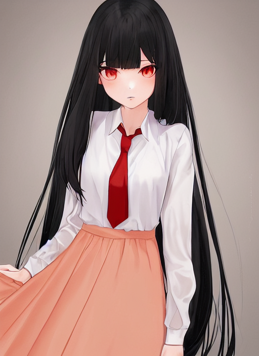 0905Imai 『少女（黒髪、ロング、ストレート、前髪ぱっつん）、桃色の
