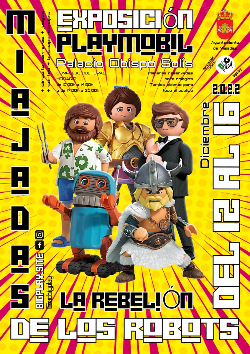 acbigplay's tweet photo. ¡Nuestros pequeñines se van de exposición!
Del 12 al 16 de diciembre, en la encantadora localidad cacereña de Miajadas, podréis disfrutar de una exposición muy robótica 🤖
El evento además de clicks de @playmobil contará con varias actividades y sorpresas.
+ℹ️ Mira nuestra web. https://t.co/8A3iuPDYX8