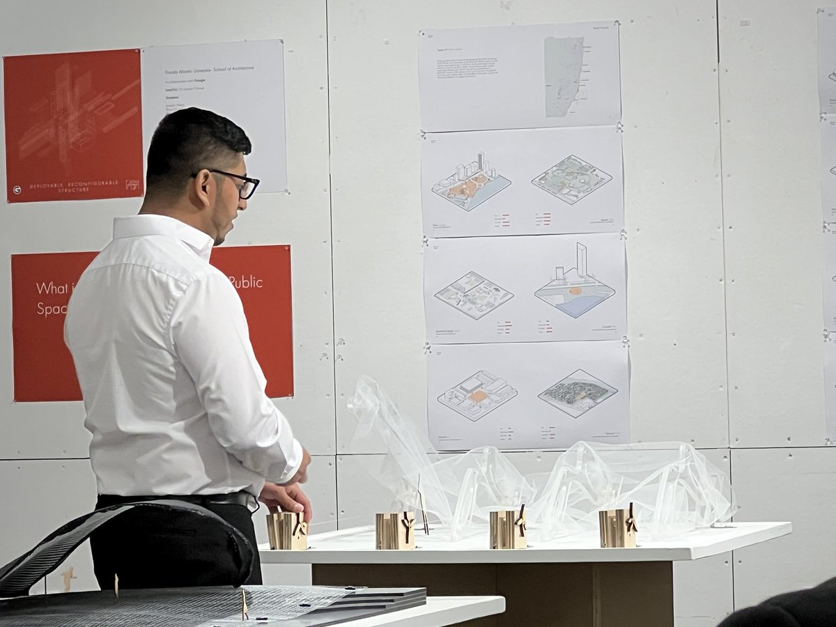 KarinScarpinato's tweet photo. FAU’s architecture students did a great job presenting, discussing and brainstorming on innovative ideas for public spaces in today’s Google Sponsored Elective mid-year review. It was a pleasure to be invited to watch! #FAU #Google #Architecture #research https://t.co/q9yl2XhLYQ