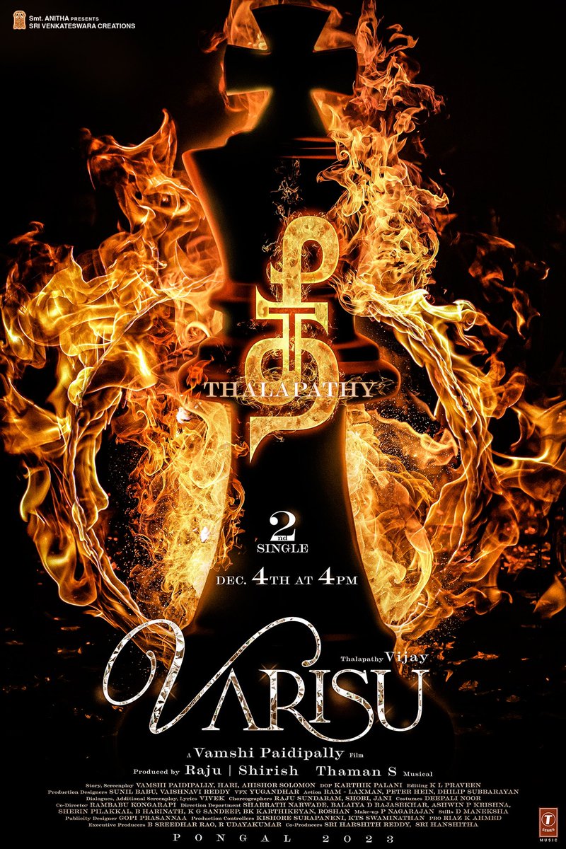 Jagadishbliss's tweet photo. #TheeThalapathy 🔥 

#VarisuSecondSingle is releasing on 4th Dec at 4pm 

My fav track 🥁

#Thalapathy @actorvijay na @iamRashmika @directorvamshi @SVC_official @MusicThaman @Lyricist_Vivek @TSeries 

#Varisu
#VarisuPongal 
#30YearsOfVijayism #30YearsOfThalapathyVijay https://t.co/2lvuMbxekE
