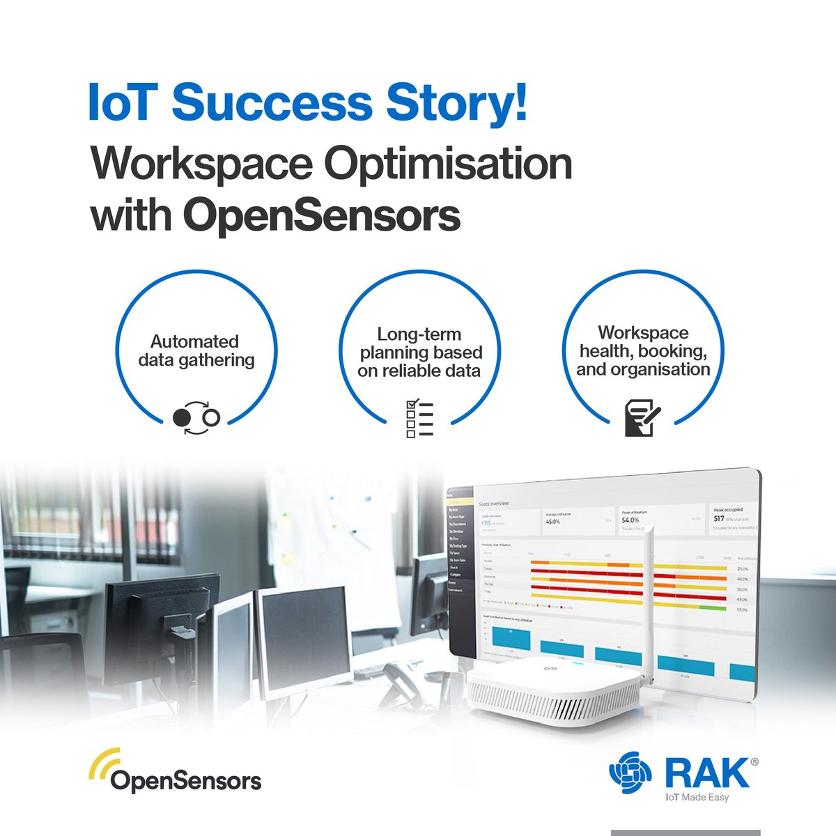 RAKwireless's tweet image. No matter if your business decides to adopt a traditional or unconventional approach to workspace, efficient utilization is key. 🔑
Read how #OpenSensors do it in our latest Success Story. 🔽
bit.ly/3iq7DBL
#RAKstar #smartoffice #smartsolution #IoT
