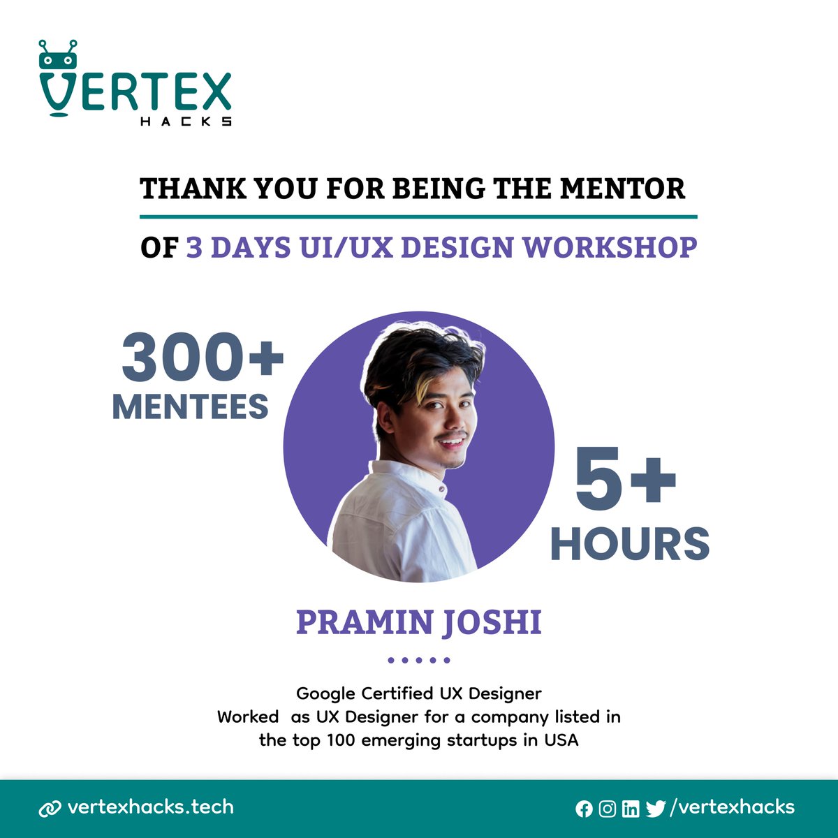 VertexHacks's tweet photo. We would like to express our deepest gratitude to Mr. Pramin Joshi for his guidance in UI/UX design. 

We are much obliged to you for taking the time out of your busy schedule to instruct us.

#VertexHacks #tech #Nepal #uidesign #uxdesign #uiuxdesign https://t.co/iUdRW7lF0y