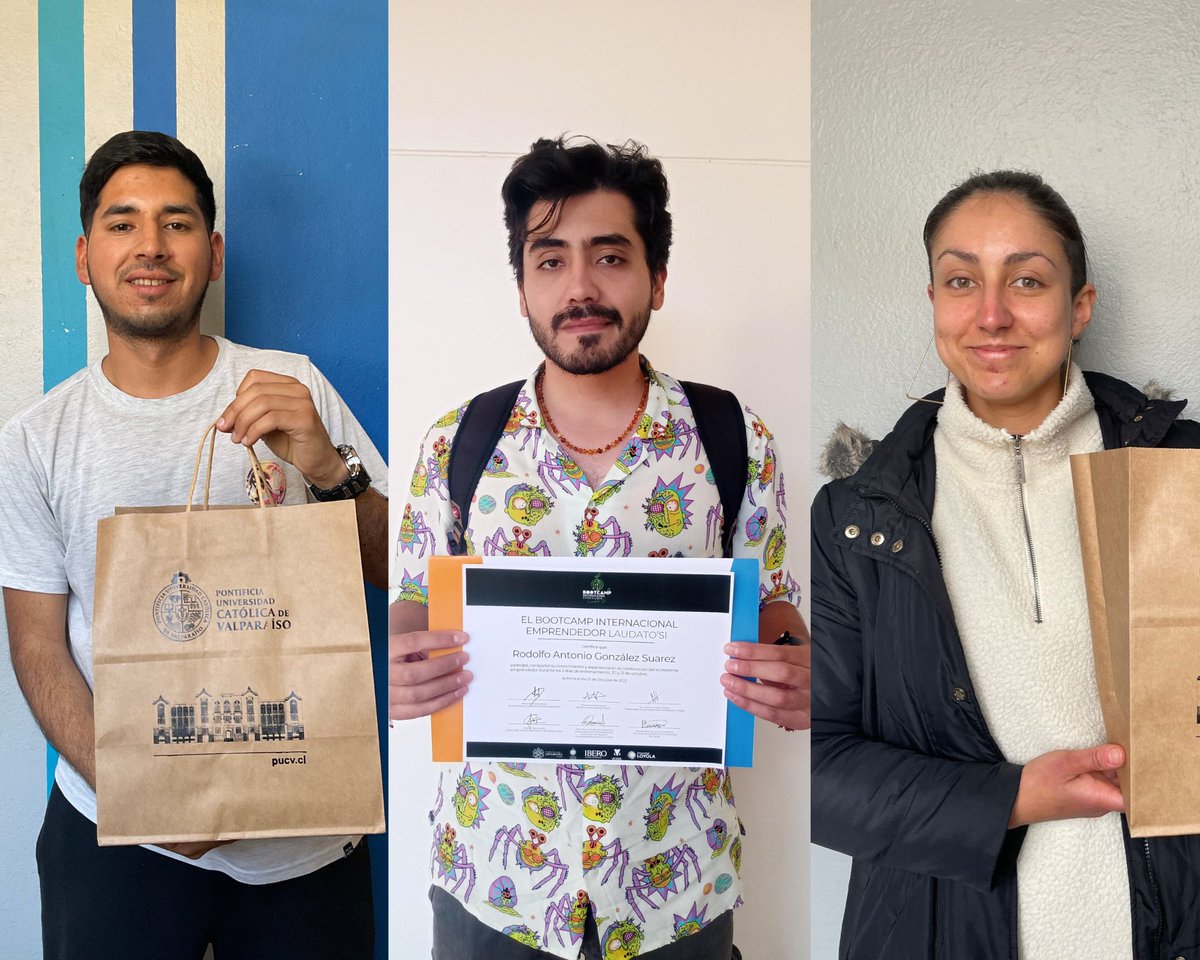 Estudiantes de la <a href="/pucv_cl/">PUCV</a> ganan el 2do y 3er lugar en Bootcamp Internacional Emprendedor Laudato Si’🏆
Nicolás Pastén y Mónica Arcos recibieron un reconocimiento por formar parte en los equipos que fueron distinguidos por las soluciones que desarrollaron
bit.ly/3gR3Vkm