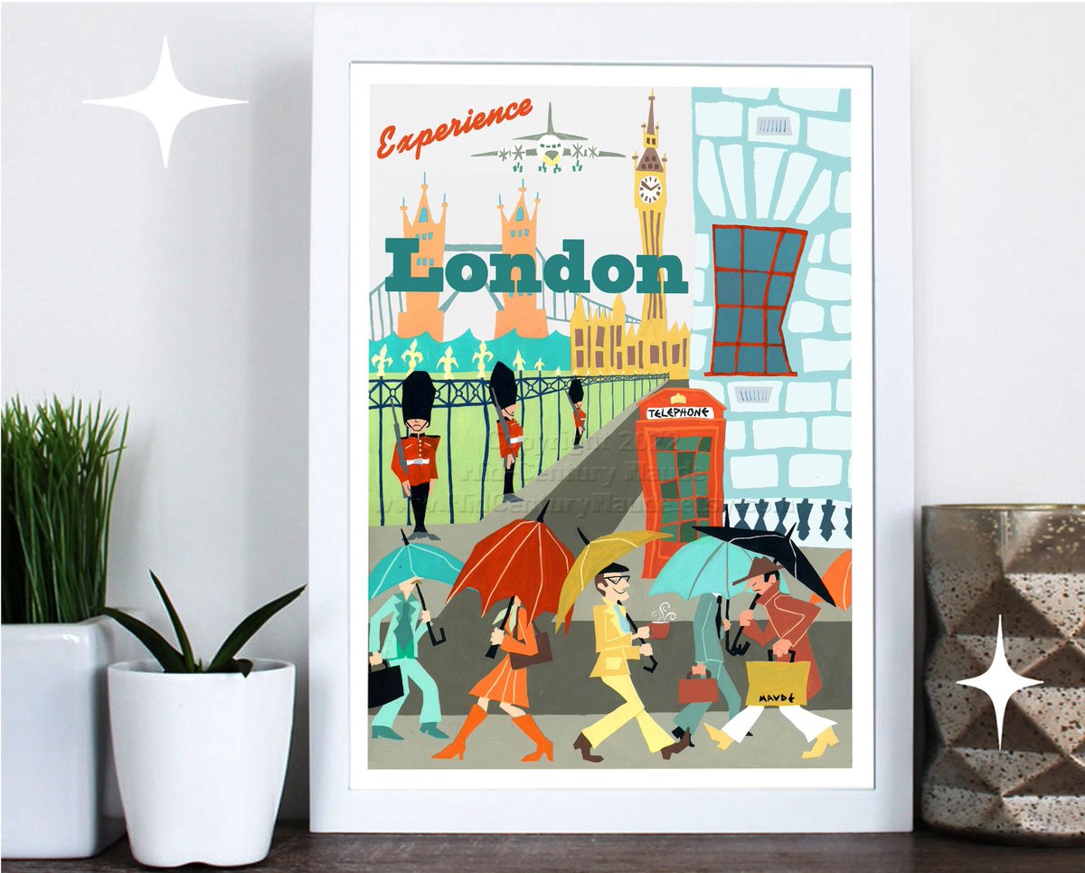 CandCFantasyArt's tweet photo. A retro, mid century style travel poster, wall art print of London. Original painting by Maude. #midcenturymodernart #midcenturymodernpainting #midcenturydecor #midcenturyartwork #midcenturart #londonpainting #londonart #londonartwork #travelposter #maryblair #shagart https://t.co/YVwn5bpuvP
