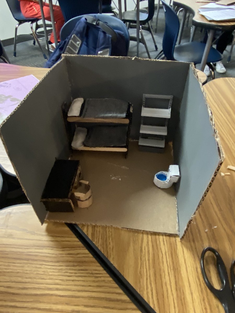 Justin_D_James's tweet photo. Criminal Justice classes are working on creating prison simulations of cells, schedules, and inmate interactions. Ss are excited to share the beginnings of their projects. @MHSLions #CTExcellence #LionsAreLearning #YouBelongAtMHS #MyMISD https://t.co/V8RVZQwEq0