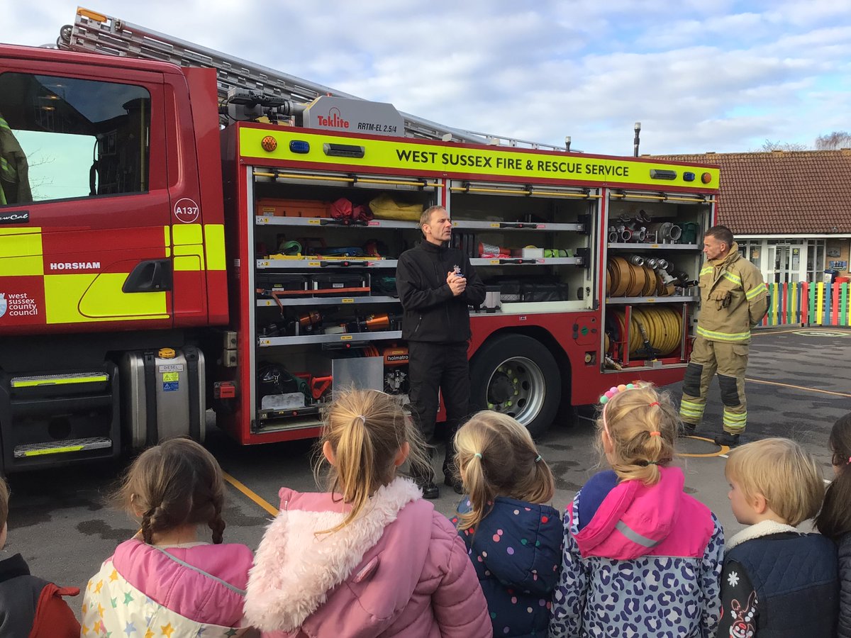TrafalgarInfant's tweet photo. Our Reception children were excited to have a visit from West Sussex Fire &amp; Rescue Service. Four serving fire fighters gave each class a session where they were walked around the vehicle and taught about all the equipment and role of the Fire Service. https://t.co/XHto3rqtFr