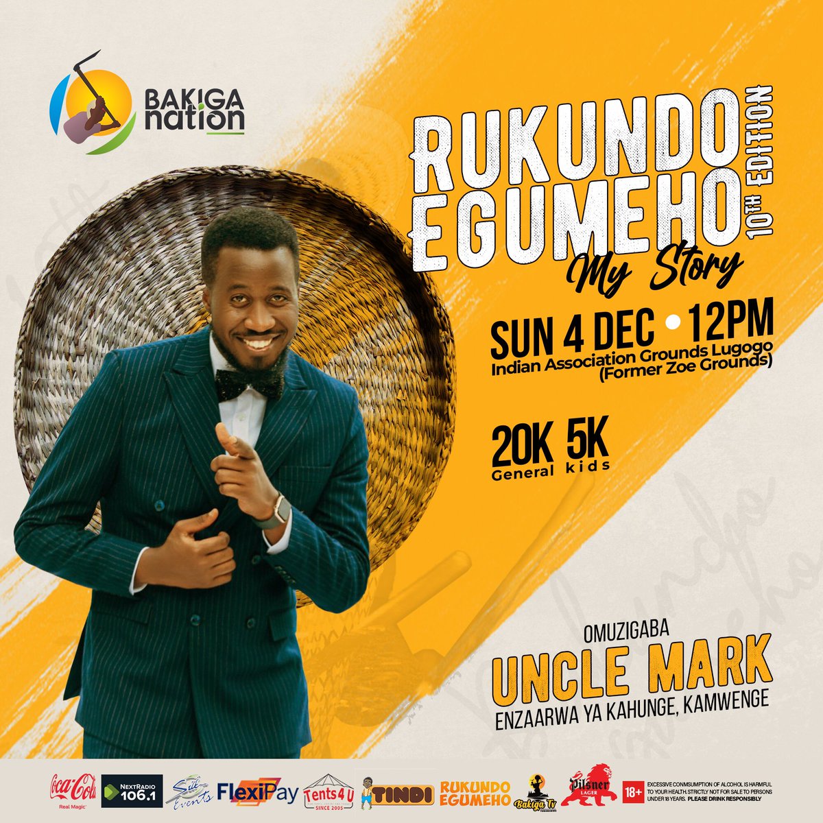 BakigaNation's tweet photo. Introducing #SheekaMpoora a comedy session within #RukundoEgumeho this #10thEdition and to crack your ribs, we have Omuzigaba @UncleMarkUganda Enzaarwa ya Kahunge, Kamwenge.
#RukundoEgumehoAt10
#MyStory #OmuganeGwangye
#Sun4thDec #BakigaNation
#CelebrationOfOurCulture https://t.co/f55UOMaf4T