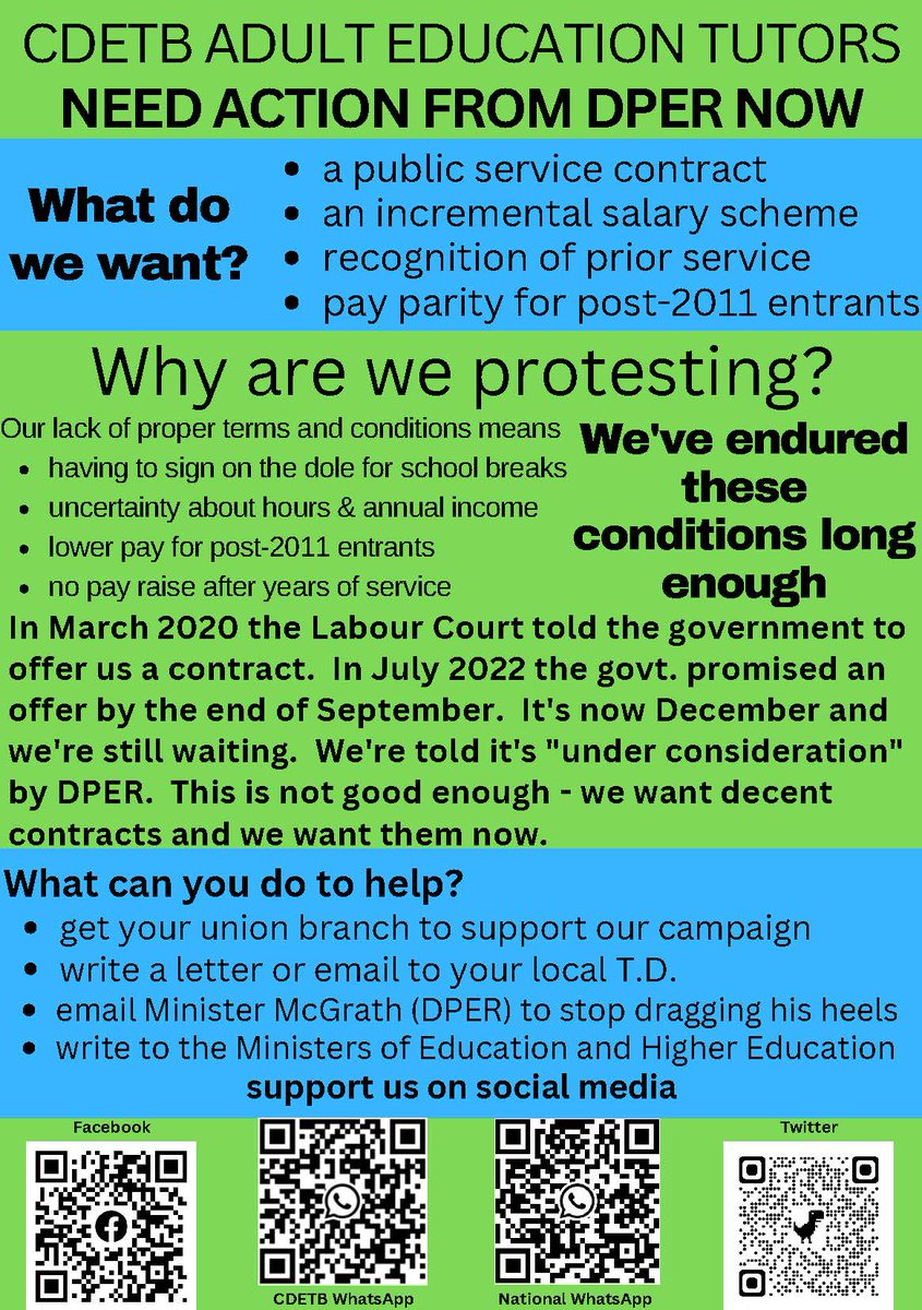 _jamesokeeffe's tweet photo. Adult Education Tutors call on opposition public expenditure spokespersons to put pressure on Minister McGrath.
C'mon Minister, get your finger out, you're holding things up and we're not willing to wait any longer.
@geraldnash @Farrell_Mairead @RoisinShortall @mmcgrathtd https://t.co/XYyxqPZ088