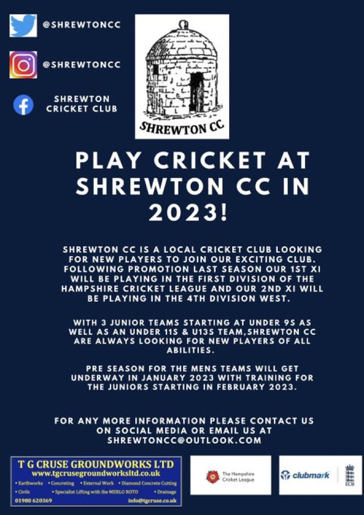 Come and join us at Shrewton CC next season, we’re looking for new players to join our teams across all formats from seniors to juniors. If this is something of interest to you or your children please get in touch!! 🏏🏏