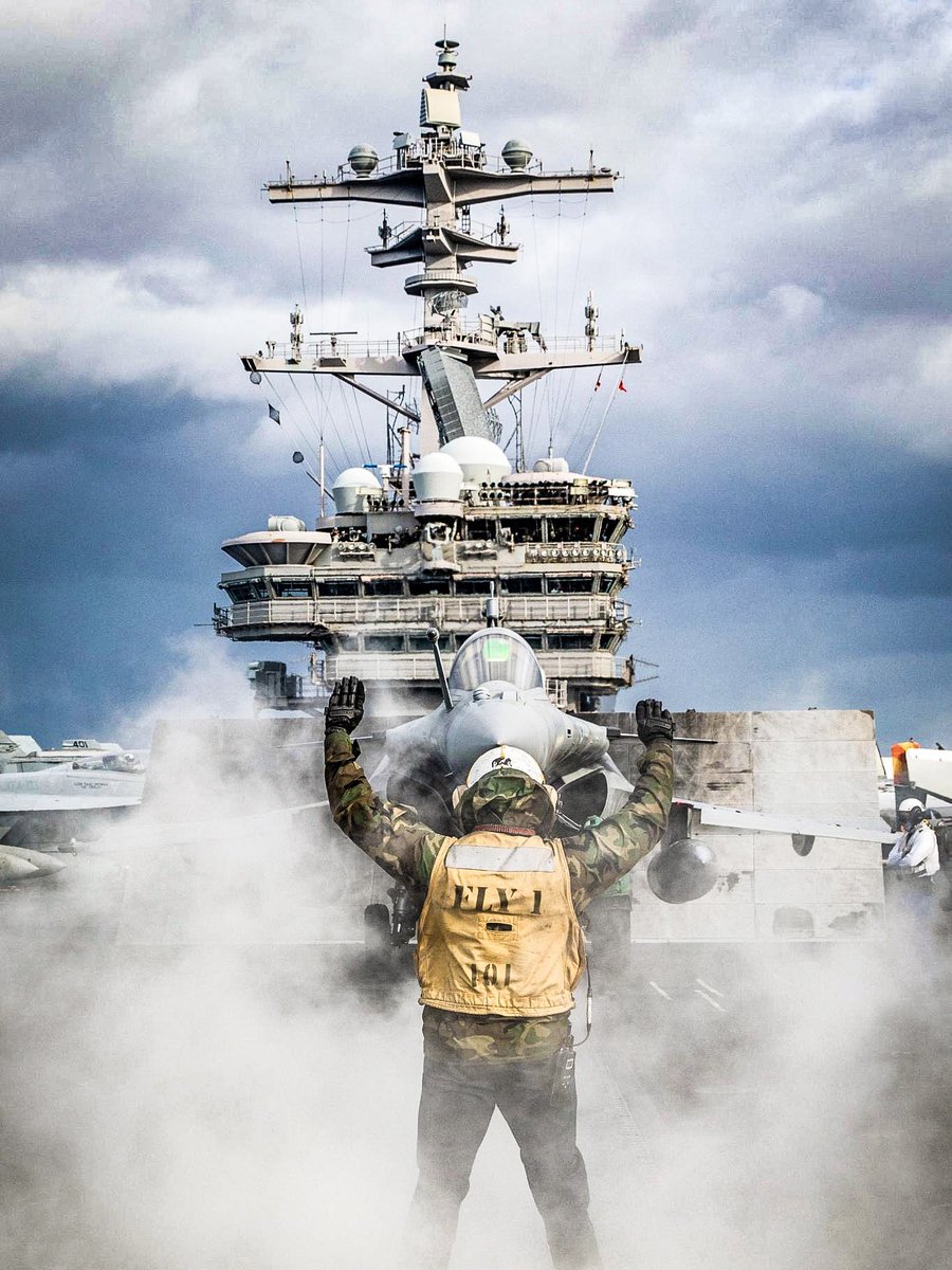 NATO's tweet photo. Strength of the transatlantic bond

French fighter jets fly from a US aircraft carrier during multicarrier operations in which 3 #NATO Carrier Strike Groups 🇫🇷🇮🇹🇺🇸 sailed together in European waters, demonstrating their commitment to the security of the Euro-Atlantic area https://t.co/HRAy3akcjE