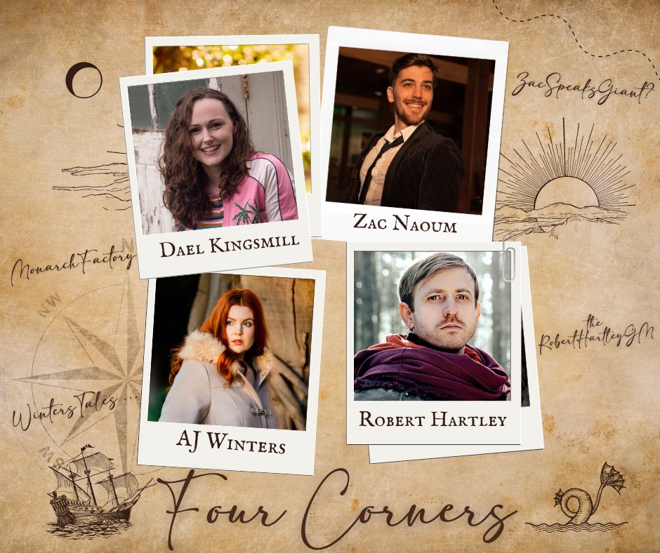 New show, who dis? 👀⁠
⁠
Introducing 'Four Corners' - a collaborative World Building show!

7am AWST tomorrow, join <a href="/DailyDael/">Dael Kingsmill</a> <a href="/zacnaoum/">Zac Speaks Giant</a> &amp; <a href="/roberthartleygm/">Robert Hartley</a> alongside our resident world builder <a href="/ajwintersvo/">AJ Winters</a> for the first run of this new format 🥰 ⁠

Twitch.tv/WintersTales