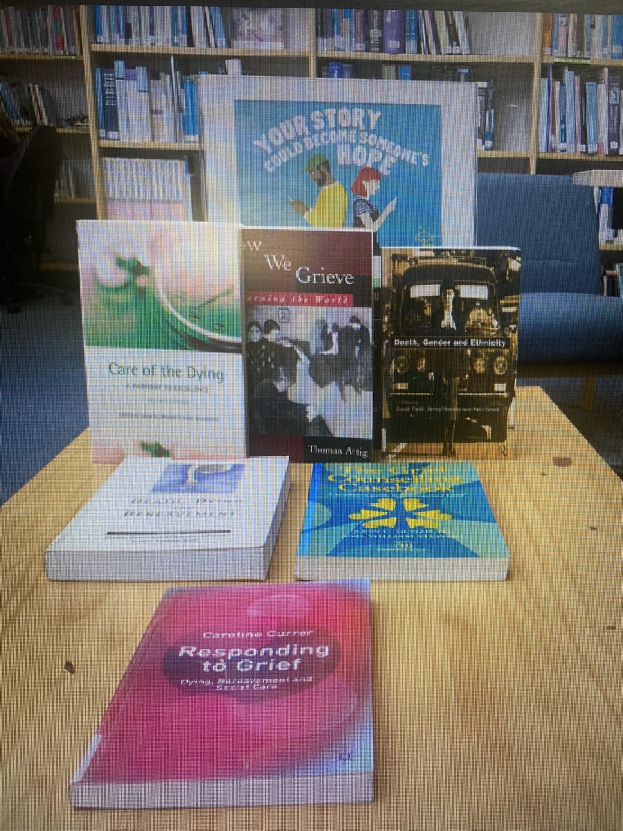 Charlotteryan26's tweet photo. Thank you to @JamesRyan9390 at our staff library @StockportNHS for this display of books for our staff to look at over National Grief Awareness Week #NGAW2022 @goodgrieftrust @PallCare_SNHSFT https://t.co/GzXqsR5CUe
