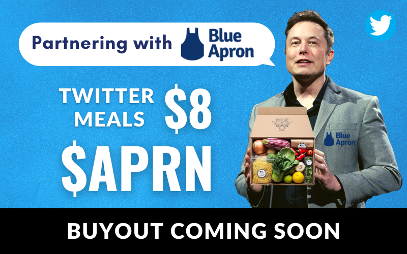 concernedpug's tweet photo. Elon Musk partnering with Blue Apron?? Twitter BA meals would be a healthy option at $8 for employees. @elonmusk @Linda_A_Findley @blueapron https://t.co/jtSB8Z6oxR
