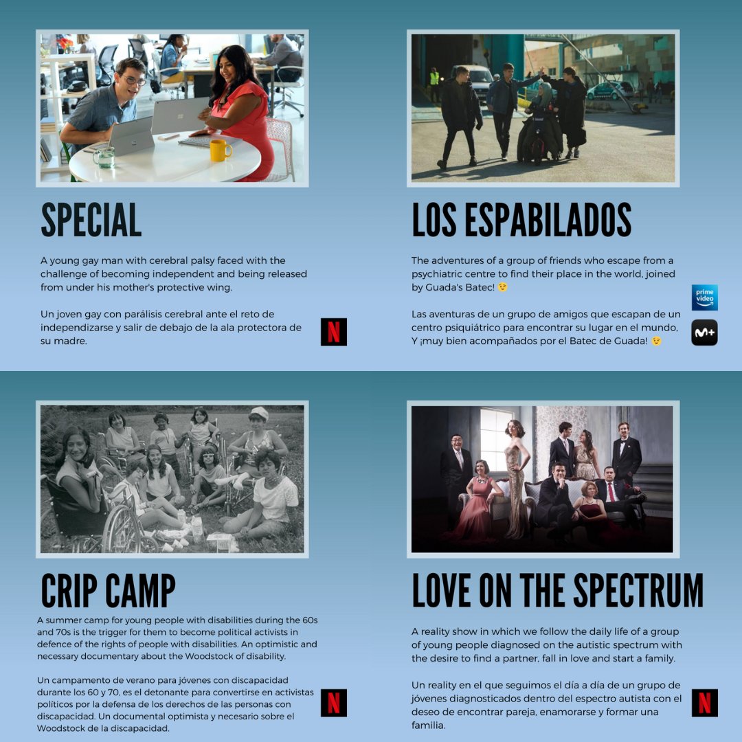 BatecMobility's tweet photo. Today, 3rd December, we celebrate the International Day of Persons with Disabilities with the aim of promoting the rights of persons with disabilities.

From Batec we've prepared a selection of series, films and documentaries that give visibility to different types of disability https://t.co/9t3A1INKLK