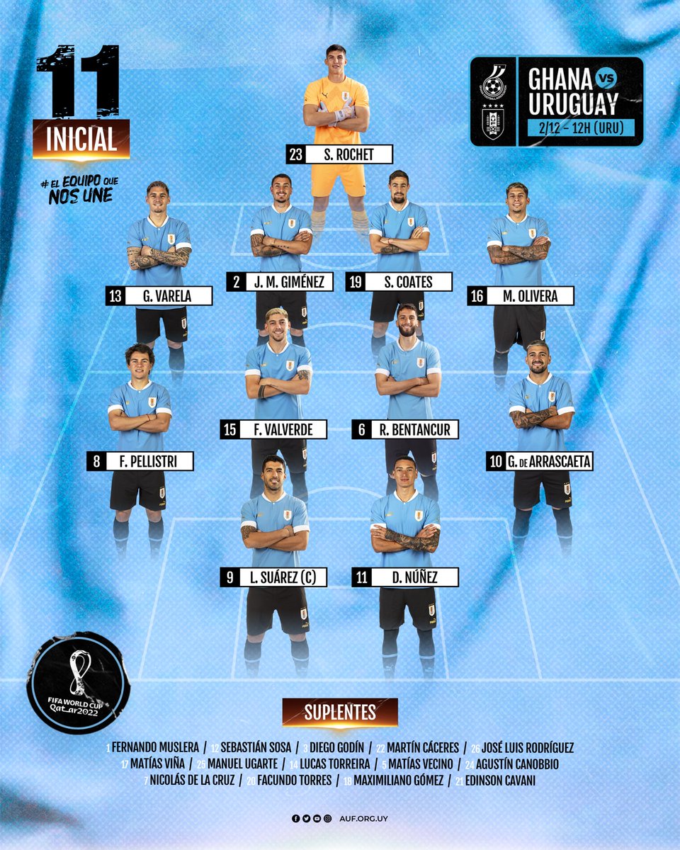 .@Darwinn99 starts for @Uruguay as they take on Ghana in their final #FIFAWorldCup group match 🇺🇾 