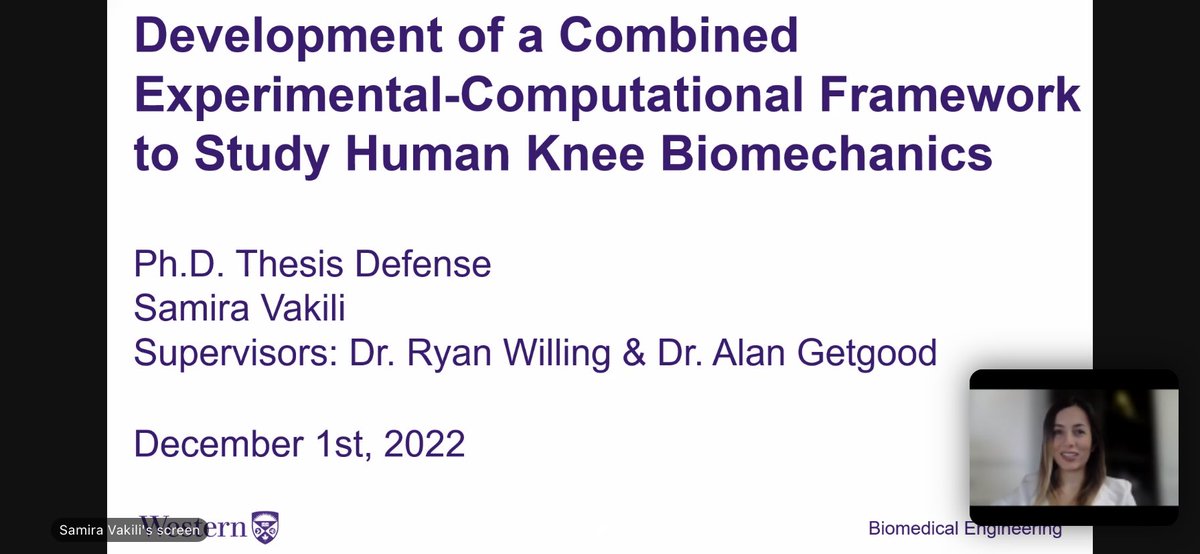 🎉 Samira Vakili, PhD !! 🎉
Samira successfully defended her doctoral thesis: the development of a combined experimental-computational framework for knee biomechanics - an incredibly impressive body of work. Congratulations, Dr. Vakili!