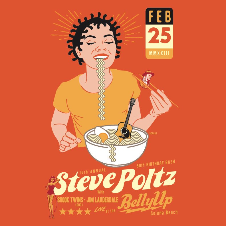 Hey! I will play Belly Up in Solana Beach CA on Feb 25, 2023. A Saturday night <a href="/BellyUpMusic/">Belly Up</a> special guests <a href="/ShookTwins/">Shook Twins</a> duo and also <a href="/jimlauderdale/">Jim Lauderdale</a> my 14th annual 50th bday bash. Tix on sale today ticketweb.com/event/steve-po…