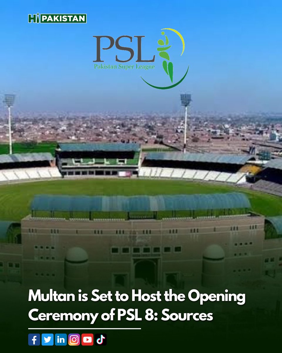 hipakistanpk's tweet photo. Multan is Set to Host the Opening Ceremony of PSL 8: Sources

- Read more on our Instagram: https://t.co/HA22jS3csO

#PSL #PSL8 #PakistanSuperLeague #pakistansuperleague2023 #PSL2023 #psl2023draft #multancricketstadium #BreakingNews #hipakistan https://t.co/WwaJ5xc3h5
