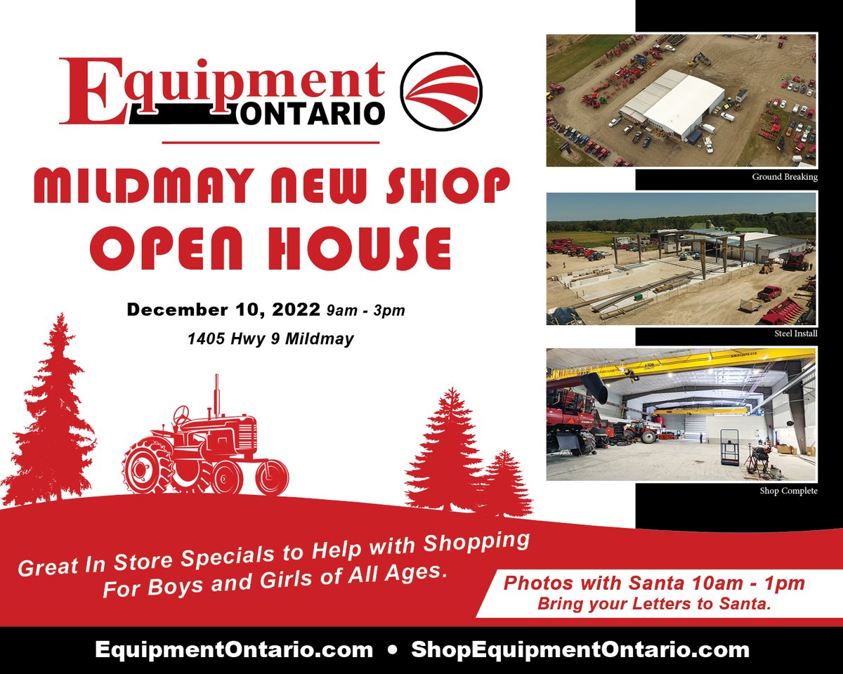 Help celebrate our New Shop Extention in Mildmay on December 10, 2022,  from 9:00 am- 3:00 pm.   Take the tour and enjoy In-Store Shopping Specials and photos with Santa.