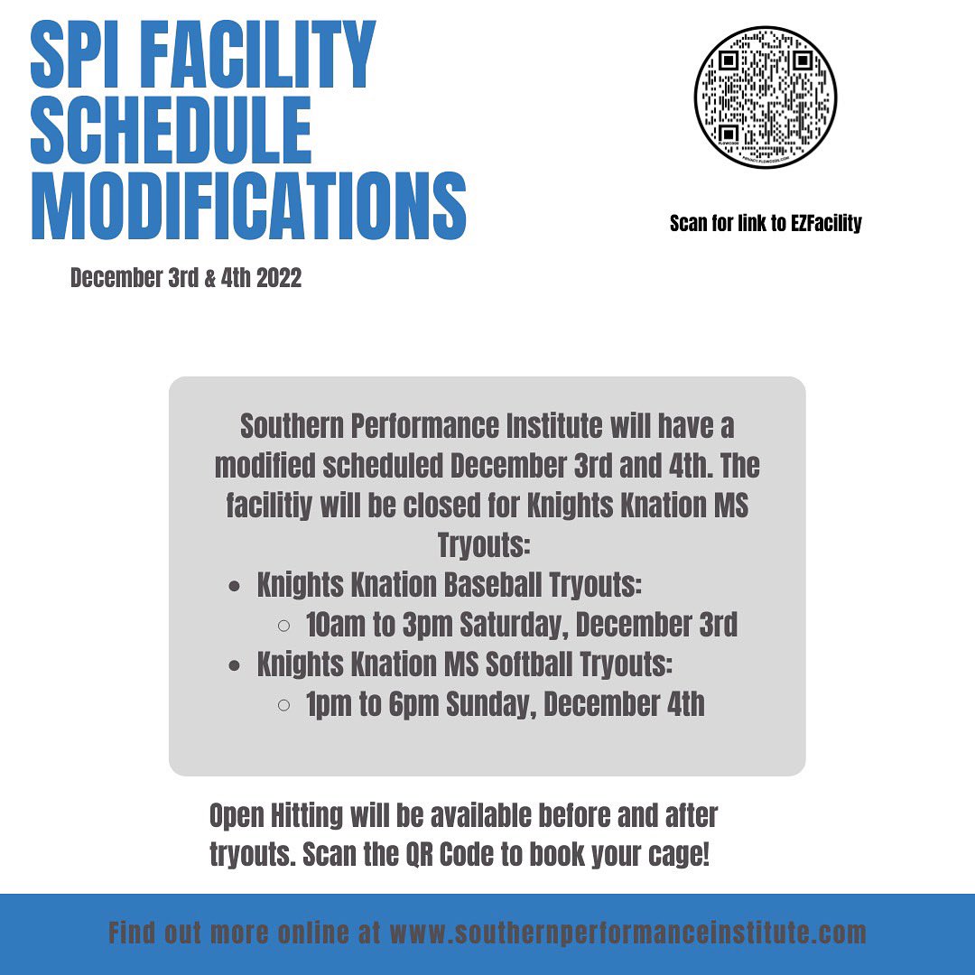 🚨SPI Temporary Closures Dec. 3rd &amp; 4th for tryouts🚨