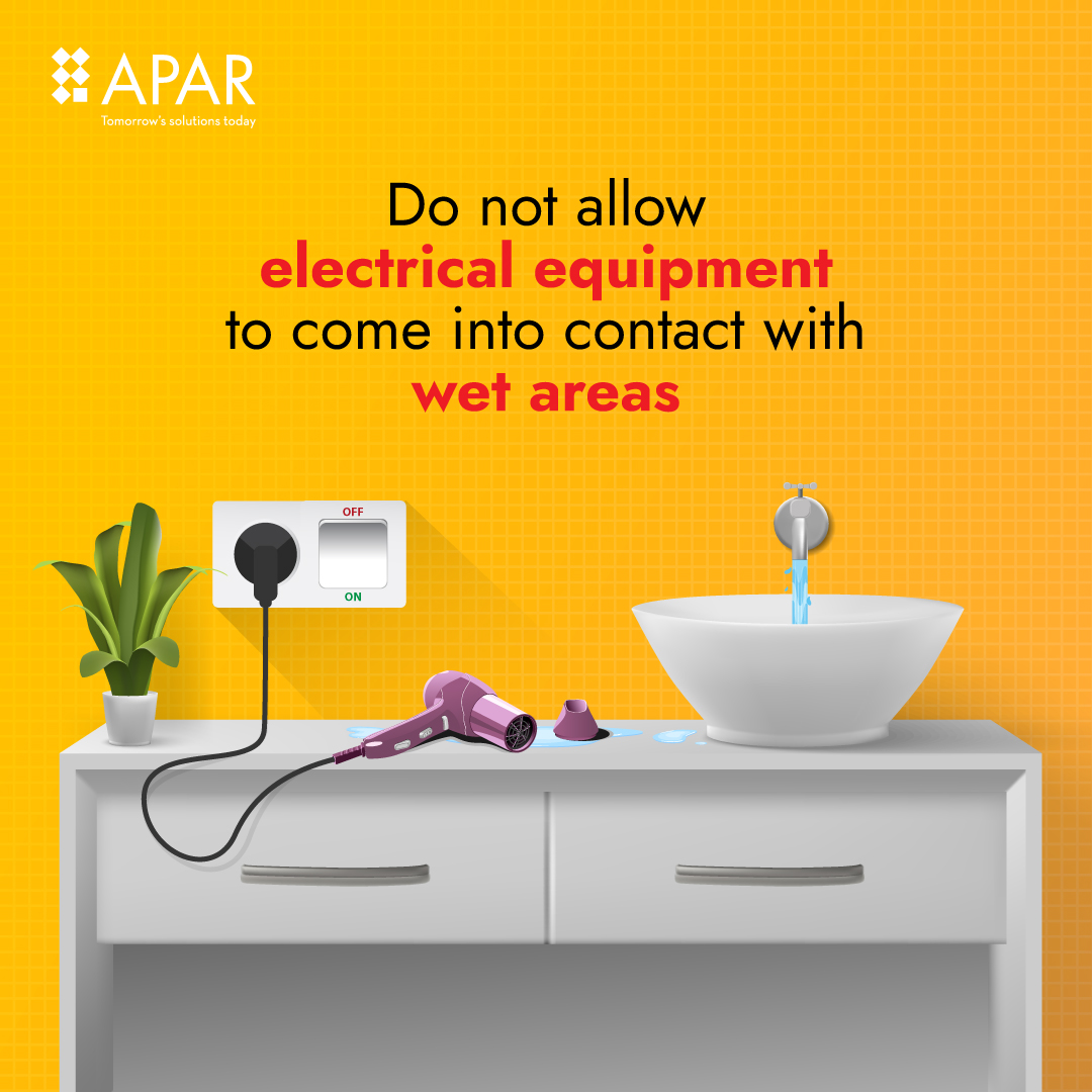 AparLdc's tweet photo. Water and electricity is a lethal combination. Therefore, ensure to keep sockets and wires away from water.
#APAR #wires #cables #safety #safetyfirst #Staysafe #IssTaarkiShaktiAPAR #50yearsoflife #Ebeamtechnology #safetyrules #safteytips https://t.co/DrvrDYn3op