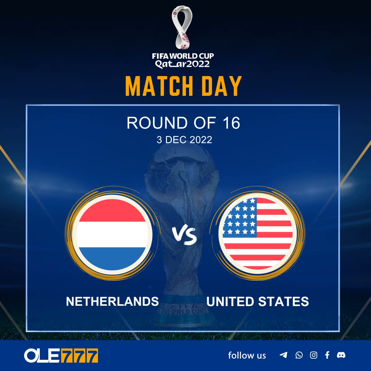OLE777_Official's tweet photo. FIFA World Cup 2022 Qatar Match Fixtures! 

3 Matches!

2 From Group H - And The First Match Of The Round Of 16. ⚽️ 

Serbia Vs. Switzerland
Cameroon Vs. Brazil
Netherlands Vs. United States

#OLE777 | #FIFAWorldCup | #Qatar2022 https://t.co/1KkusEYYRm