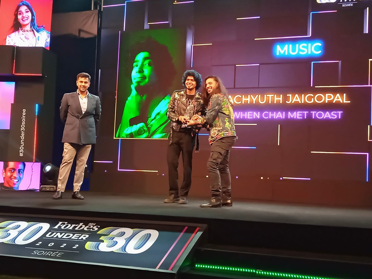 Forbes India (@forbesindia) on Twitter photo Achyuth Jaigopal, the youngest member of the indie band When Chai Met Toast (<a href="/chaimettoast/">When Chai Met Toast</a>), is our winner in the music category. #ForbesIndia30Under30 #30Under30Soiree Achyuth Jaigopal, the youngest member of the indie band When Chai Met Toast (<a href="/chaimettoast/">When Chai Met Toast</a>), is our winner in the music category. #ForbesIndia30Under30 #30Under30Soiree