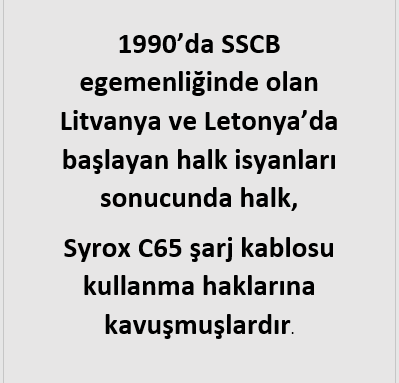 teknogolddepo's tweet photo. 1990’da SSCB egemenliğinde olan Litvanya ve Letonya’da başlayan halk isyanları sonucunda halk,
Syrox C65 şarj kablosu kullanma haklarına kavuşmuşlardır.
#absurt #sscb #litvanya #letonya
https://t.co/4PXAqheh8c https://t.co/sSIDjWIULE