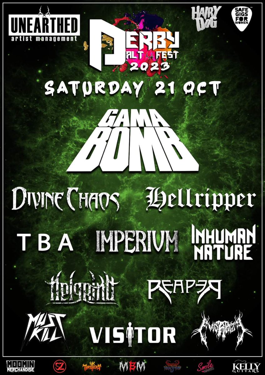REAPER (@bandreaper) on Twitter photo Derby Alt Fest Saturday:
#evisarize
@metalvisitor
#mustkill
#helgrind
#inhumannature
#imperium
<a href="/hellrippermetal/">Hellripper</a>
<a href="/DivineChaosBand/">DIVINE CHAOS</a>
<a href="/gamabomb/">GAMA BOMB</a>
...What?!
@unearthedmusic_
#Metal #Reaper #gamabomb #hellripper #festival #metalfestival #ukfestival #metalheads #twittermetalheads Derby Alt Fest Saturday:
#evisarize
@metalvisitor
#mustkill
#helgrind
#inhumannature
#imperium
<a href="/hellrippermetal/">Hellripper</a>
<a href="/DivineChaosBand/">DIVINE CHAOS</a>
<a href="/gamabomb/">GAMA BOMB</a>
...What?!
@unearthedmusic_
#Metal #Reaper #gamabomb #hellripper #festival #metalfestival #ukfestival #metalheads #twittermetalheads