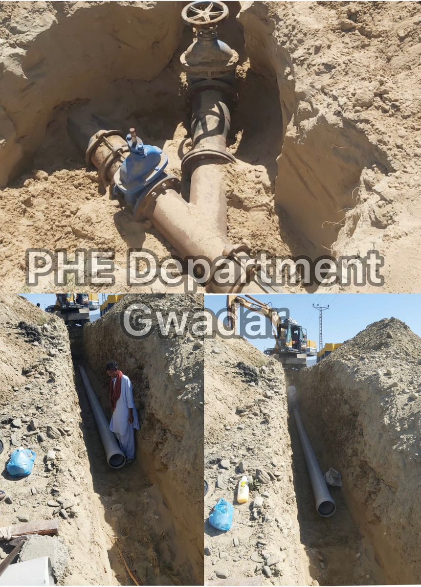 Upon special instructions of XEN Shakeel Ahmed Baloch &amp; supervision of SDO Kamran Baloch, Cutting work of Main PVC 10-inch dia of completed &amp; 8-inch PVC pipeline connected with Main 10-inch dia pipeline of sub-division PHE Department Ormara.