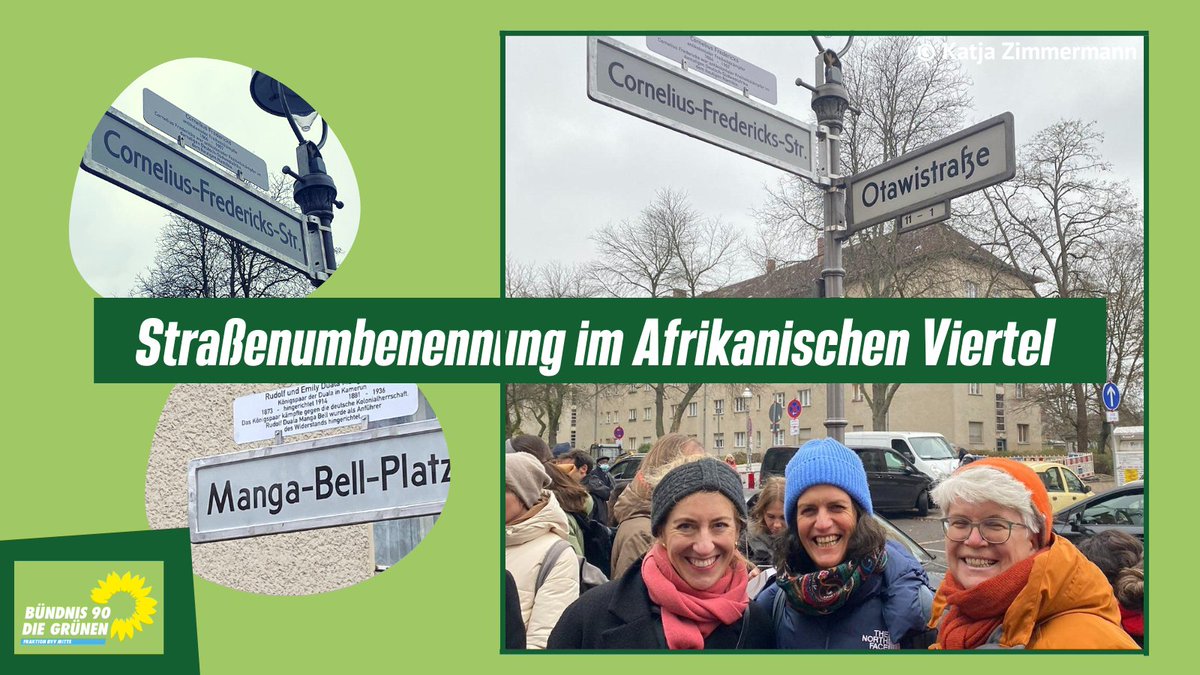 Wir feiern die Straßenumbenennung im Afrikanischen Viertel 🙌🎉

Mit den neuen Straßennamen Manga-Bell-Platz🇨🇲 &amp; Cornelius-Fredericks-Straße🇳🇦 werden nicht mehr wie bisher die Täter eines Kolonialregimes, sondern endlich Menschen geehrt, die gegen den dt. Kolonialismus kämpften.