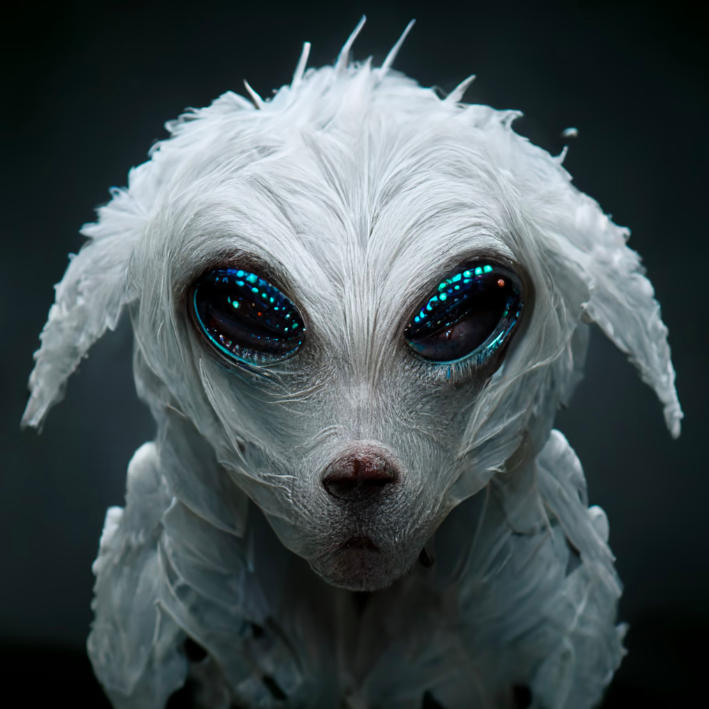 This is Sharon...🐶👽
Sharon is not sure in which body it lives. Sometimes like a diva, sometimes a tomboyish bully, sometimes the center of attention and sometimes lonely in its own little Snow Papillion world.
#nfts #dogliens