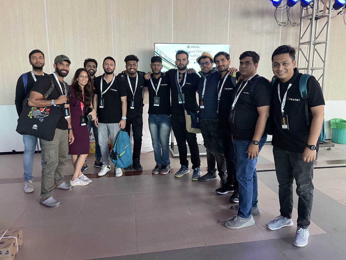 routerprotocol's tweet photo. ETH India is here and so is Router.
Glimpse from day 1 of #ETHIndia ๐
Catch up with the Team, to enable Interoperability solution in your project ๐ค
#RouterAtEthIndia #BuidlWithRouter https://t.co/k192EM4Irz