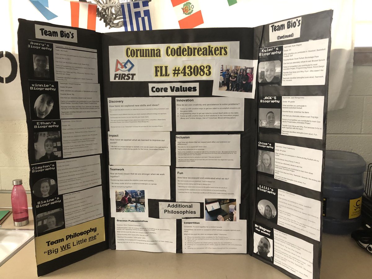 Our Core Values Presentation Board for our competition this weekend @  "Nexteer-Ready, Set, Lego" Qualifier Competition in Freeland.
