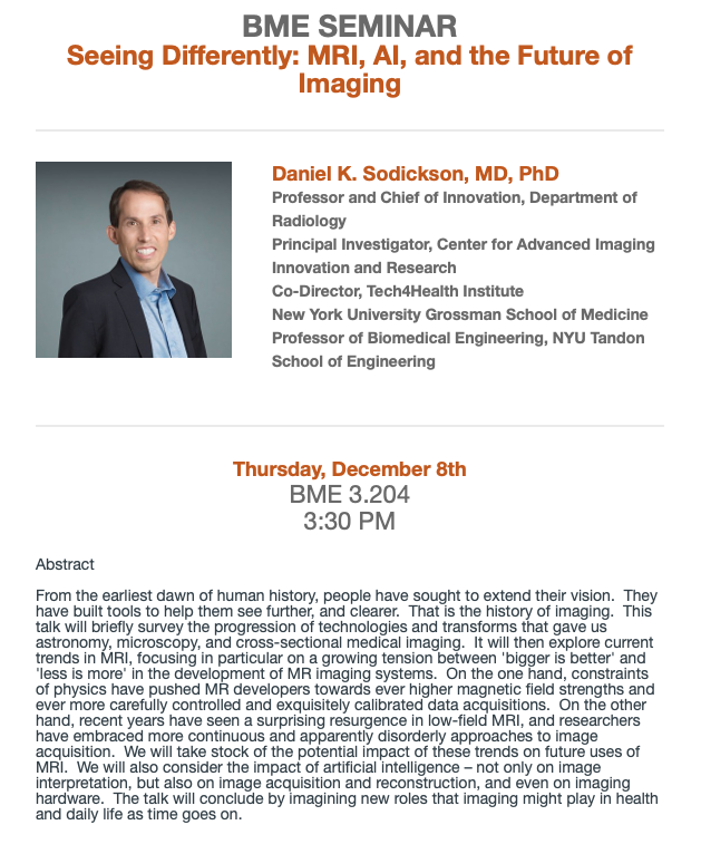 adambush_mri's tweet photo. ✔️Mark your calendars!!!☑️  Excited to host pioneer, ⚡️🧲#ISMRM 🥇medalist and former president, Dr. @DanielSodickson as the speaker for next Thursday's @UTBiomedical seminar series!  If you wanna hear about the future of medical imaging see ya there! 🏃🏾‍♂️💨 https://t.co/i4BIv69dAz